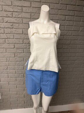 Commense White Fold Over Strapless Top and Blue Shorts Set Size M